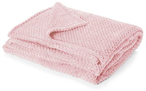 Dreamscene Throws for Sofas Pink Blanket, Super Soft Cosy Warm Honeycomb Waffle Fleece Blanket for Bed Settee Throws for Beds Double Faux Fur Throw, Blush Pink - 150 x 200cm