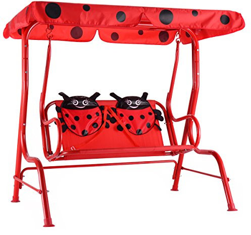 GIANTEX Altalena da Giardino per Bambini, Altalena con 2 Posti Dondolo da Giardino, Sedile Altalena Bimbi con Tettuccio Parasole,112x108x75cm (Rosso)