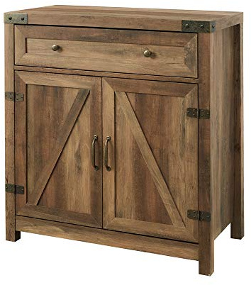 Walker Edison Cass Modern Farmhouse Double Barn Door Accent Cabinet, 30 Inch, Rustic Oak, Without Fireplace