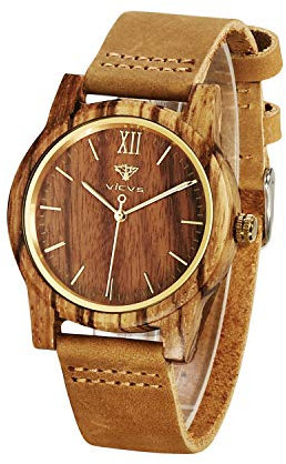 VICVS Holzuhren für Männer und Frauen, Chronograph aus japanischem Quarz aus natürlichem Walnuss- / Olivenholz, verstellbares Armband, Militärsport und Freizeit (Zebra-1)