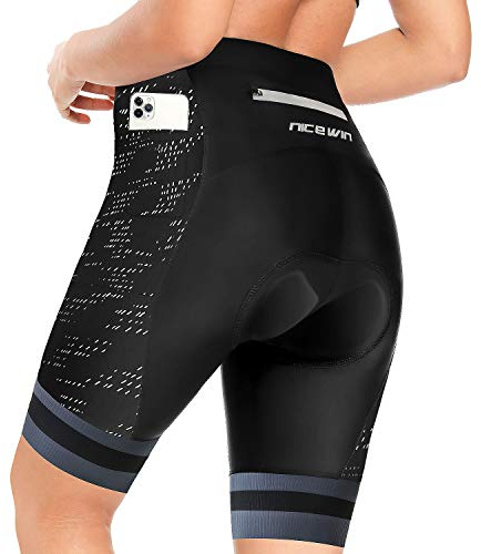 NICEWIN Short de vélo rembourré 3D pour femme Taille haute ,XL,Noir Réfléchissant