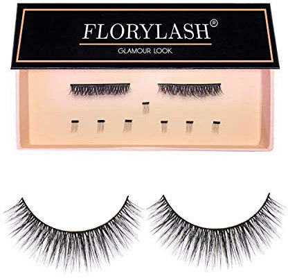FLORYLASH® | Glamour Look - Magnetische Wimpern 3 Magnete Natürlich Magnetic Fake Lashes ohne Eyeliner 3D Volumen Set Wiederverwendbar (Größe S, 25 mm breit)