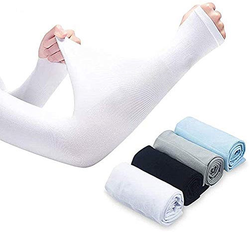 Meet Manchettes de Sport,Manches de Protection pour Bras de Sport 4 Paires Housse de Protection UV Douce et Respirante Couvercles de Refroidissement pour Les Bras Extensibles aux Coudes
