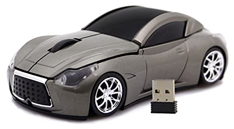 DAY DAY HAPPY Deportes Coche Mouse Ratón inalámbrico Ratones de 2.4 GHz Ratones ópticos con Faros LED para PC Laptop (Gray)