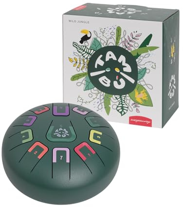 JUEGACONMIGO Tambu, ståltungtrumma, 20 cm/8 tum, 11 anteckningar, handpanna, slagverksinstrument i metall (matt djungelgrön)