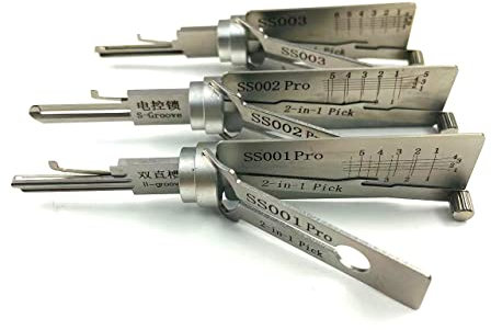 Locksmith Supply SS001 SS002 und SS003 2-in-1 Decoder und Pick Tools für S-Groove Lock, Tür-Vorhängeschloss für Familie