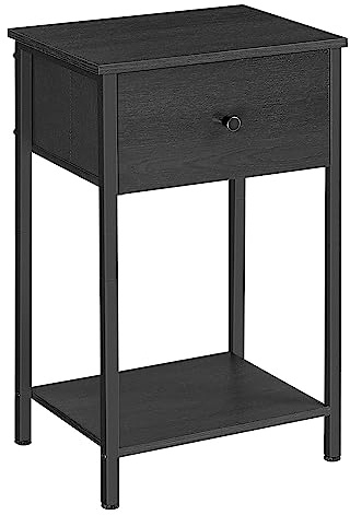 VASAGLE Table de Chevet, Table d’Appoint avec Tiroir en Tissu, Petite Table Basse de 61 cm de Hauteur avec Étagère de Rangement, pour Salon, Chambre, Noir LGS021B21