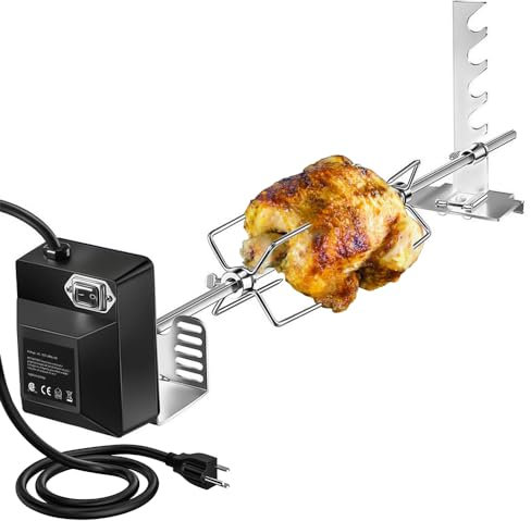 hzexun Universal Heavy Duty BBQ Rotisserie Kit for Grills,4W 220V Rotisserie Grills Kit Electric Motor for Gas Grills Home Outdoors