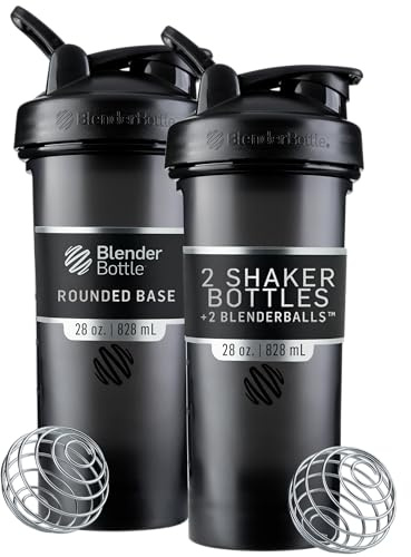 BlenderBottle Classic V2 Shaker Bottle Perfect for Protein Shakes and Pre Workout, 28-Ounce, Black, 2 Pack