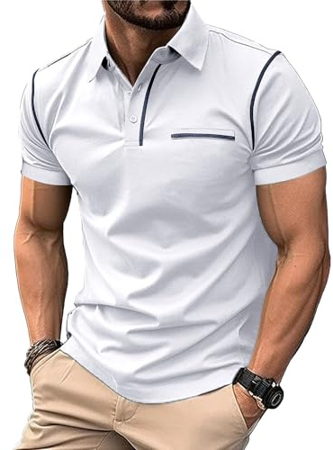 MakingDa Herr Slim Fit Kortärmad pikétröja stretch lätt vanlig krage skjortor atletisk absorberande andningsbar arbete golf promenader klassisk t-shirt topp sommar