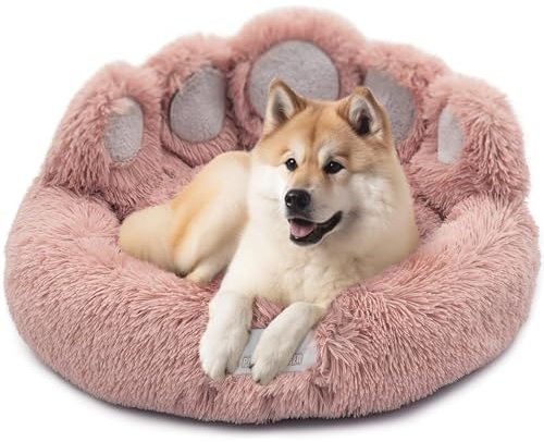 pfoten&nasen® Bärenpfote Hundebett [Rosa, XS-55cm] – Exklusives Donut Hundebett im Bärenpfoten-Design, Flauschiges Rundes Kuschelbett für Kleine Hunde, Waschbar & Bequem