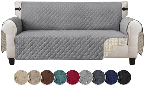 Jaotto Funda de Sofá Impermeable 4 Plazas Funda de Sofá Reversible Fundas Sofa Verano Antideslizante Protector para Sofa antigatos Arañazo Perros Mascotas,Gris Pálido