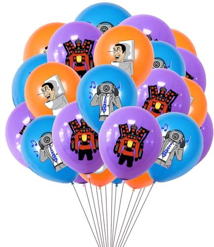 POPOYU 20Pcs Toilet Birthday Party Balloons,Titan TV Man Latex Balloons Toilet man Party Decoration,Purple Blue Kids PartyBalloons Helium Balloon for Fans Themed Party Supplies
