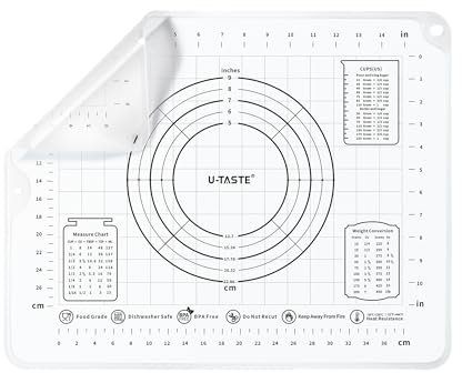 U-Taste Flüssigsilikon-Backmatte: 40x50 cm Extra Große BPA-freie Gebäckmatte Antihaftbeschichtetes Teig-Rollmatte kneten mit klaren Maßen für die Herstellung von Keksen Pizza Fondant (Transparent)