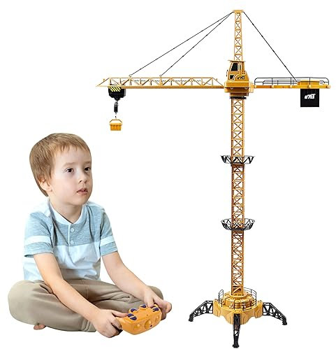 Aragallant Ferngesteuerte Turmkran, 128 cm hohe 2,4 Hz Turmdrehkran, 6 Kanäle Tower Crane Elektrisch, 680 Grad RC Baukran mit Hebehaken, Turmdrehkran Kanäle Lichtern, Geräusche für Kinder ab 3 Jahren