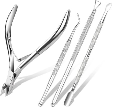 ACWOO Nagelhautzange Hautzange, 4-teiliges Edelstahl Nagelzangen Nagelhautschneider mit Nagelhautschieber, Nagelhautentferner Set, Nagelhautzange Professioneller für Fußnägel und Fingernägel -Silber