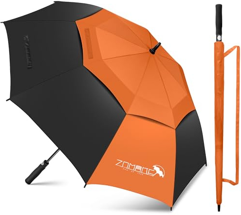 ZOMAKE Parapluie Golf 68 inch,XXL Parapluies de Golf Grande Double Canopée Anti Vent,Extra Large Automatique Ombrelle de Homme Femme(Noir&Orange)