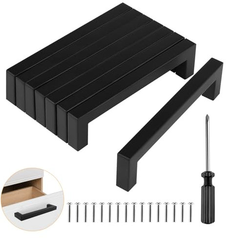Baoweihua 8 Stück Türgriffe Küche Schwarz mit Lochabstand 128mm, Schrankgriffe mit Schrauben und Installationswerkzeugen, Geeignet für Möbel, Küche und Wohndekoration