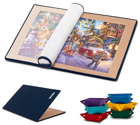 Tektalk Foldable Jigsaw Puzzle Board with 6 Color Sorting Trays Portable Puzzle Mat with Puzzle Dustproof Cover for Puzzle Storage Puzzle Saver, Non-Slip Surface, Up to 1500 Pieces - Khaki