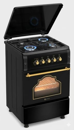 SOLTHERMIC F5S40E4RB COCINA GAS CON HORNO ELECTRICO/NEGRA RUSTICA CON MANDOS DORADOS/ANCHO 50 CMS / 4 FUEGOS CON ENCENDIDO AUTOMATICO/HORNO MULTIFUNCION 50 L. / ALTA GAMA
