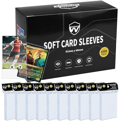 WAIZHIUA 1000 Pezzi Custodie per Carte Collezionabili – 66 x 91 mm, Caricatori Superiori Standard, Custodie Penny Trasparenti Adatte per Sport, Giochi, MTG, Carte da Calcio