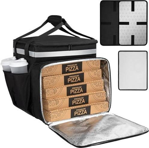 Wigojoy Food Delivery Backpack, Expandable Delivery Backpacks for Hot/Cold with Reflective Strips and Cup Holder, Bike Delivery Bag Backpack Suitable for Uber Eats, DoorDash, Pizza bag, Black