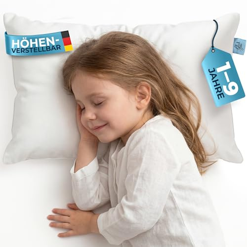 Glückstoff® Kissen für Kinder [MITWACHSEND AB 1-9+ Jahre] - Höhenverstellbares Kinderkissen - Atmungsaktives Kopfkissen für Kleinkinder - Ergonomisches Kinderkopfkissen - 100% Baumwollbezug (40x60cm)