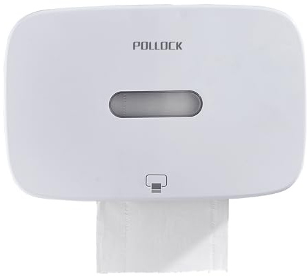 Pollock Dispenser Carta Asciugamani da Parete, Distributore di Rotoli di Carta Igienica Commerciale, Dispenser Salviette Bagno da Muro, 200+ Fogli, Senza Perforazione, Bianco