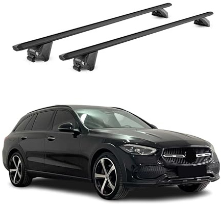 OMAC Barras portaequipajes de aluminio homologadas por TÜV para Mercedes Clase C S206 2021-2026 – para rieles de techo integrados – ranura T – Max 100 kg – 2 cerraduras negras
