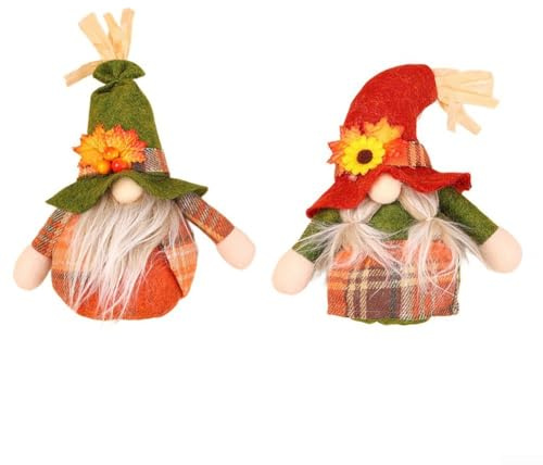 Paquete de 2 muñecas de gnomo sin rostro, decoración de gnomo de otoño, para centro de mesa de Acción de Gracias, figuras de cosecha de otoño, bonita muñeca de tela, adorno rústico para el hogar