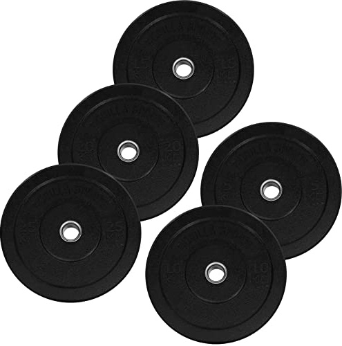 Gorilla Sports®, Dischi per manubri Olimpici, 50/51 mm, Nero, Hi-Temp Bumper Plates in Gomma, Set Singolo in 6 Varianti di Peso, 20 kg.