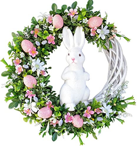 Corona de Pascua con Conejo de Huevo de Pascua, Corona de Huevo de Pascua de acrílico, Corona de Pascua Artificial de Pascua, decoración para Puerta de Pascua, Corona de Puerta, Corona de Pascua,