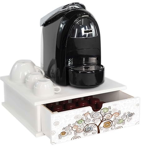 Lupia - Contenitore Cassetto Porta Capsule e Cialde caffè Cassetto ORGANIZER White TREE WHITE Albero della Vita 33x33 cm in legno per casa, cucina, angolo bar ufficio, multiuso