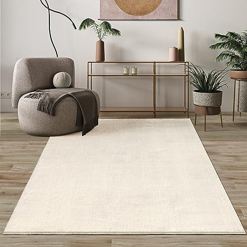 Mia's Teppiche Comfort, Alfombra Moderna de Pelo Corto y Suave, Antideslizante, Lavable hasta 30 Grados, súper Suave, Aspecto de Piel, Beige, 60 x 110 cm