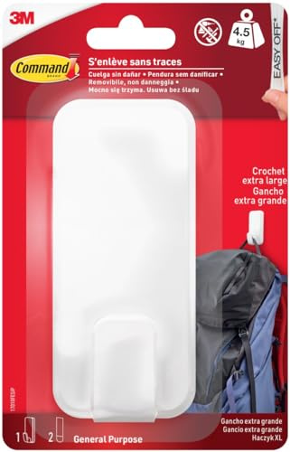 Command Utility Hook 17010FESIP, White, X-Large for Heavyweight < 4.5 kg, 1 Hook + 2 Strips