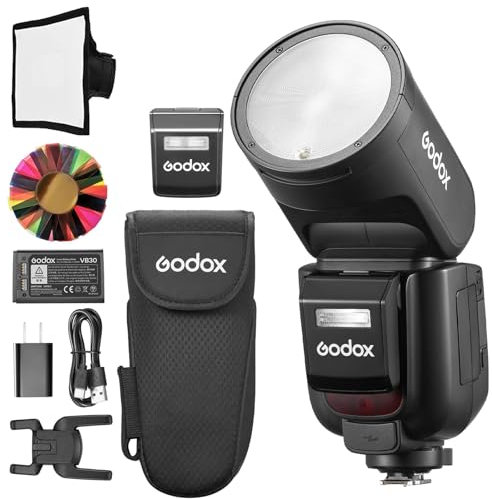 Godox V1Pro N - Flash de cámara de cabeza redonda 2.4G X inalámbrico HSS 76Ws i-TTL i-TTL Li-ion cámara de cabeza redonda con flash externo SU-1 para Nikon