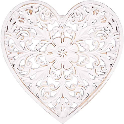 Gatphy Wooden Wall Hanging Decor 30x30cm Floral Hollow Carved Wall Panel Heart Shaped Modern Farmhouse Decor Art Sculpture Panels for Home Hallway Bedroom Living/Dining Room Cafe Office
