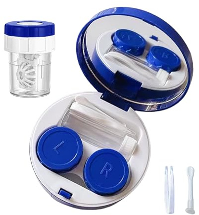 YKuzLx Contact Lens Case with Cleaner Washer,Contact Case with Mirror Tweezers Remover Tool Solution Bottle for Travel (Klein blue)