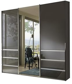 WIEMANN Schwebetürenschrank Kleiderschrank Schlafzimmerschrank 250cm breit, mit Schubladen, Glas Havanna, mit Spiegel, Höhe 236cm, Malibu