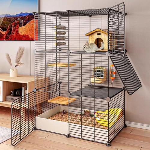 Jaula Grande de Tres Capas para Interior/Exterior para Animales Pequeños, para Cobayas, Hurón, Chinchilla, Parque Infantil para Gatos, Conejera, Plataforma Sólida, Arena A Prueba de Fugas