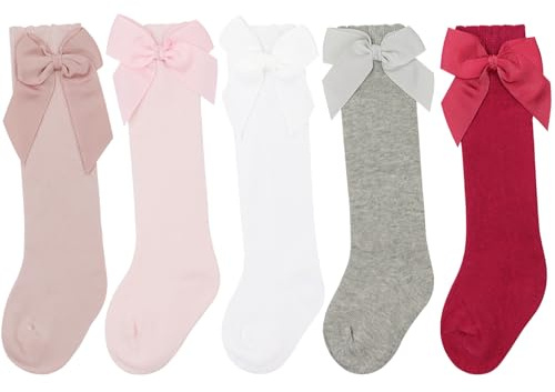 DRESHOW Knähöga Strumpor För Barnflickor Småbarn Klädsockor Baby Bow Stocking Bomullsstrumpor för Spädbarn