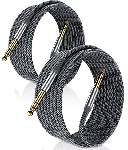 Elebase 1/4 Inch TRS Instrument Cable 6.6ft 2-Pack,Straight 6.35mm Male Jack Stereo Audio Interconnect Cord,6.35 mm Balanced Line for Electric Guitar,Bass,Keyboard,Amplifier,Amp,Speaker,Equalizer