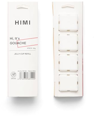 HIMI Gouache Paint Jelly Cup Refill, 4 Pack 30g, Single Color Paint for Artists & Hobby Painters, Unique Design In Jelly Cup Rich Pigment (White)