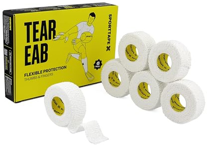 SPORTTAPE 6 Rolls Elastic Adhesive Bandage 2.5cm x 4.5m – Tearable EAB for Thumb, Hand & Finger Support | Rowing, Weightlifting & Golf Grip Tape | Toe Taping & First Aid Strapping