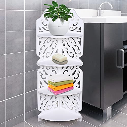 Duoruameng Étagère d'angle debout à 4 niveaux pour salle de bain, douche, étagère de salle de bain, support de plantes, blanche, 19 x 19 x 80 cm