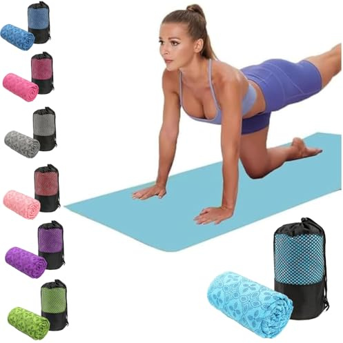 Oaygat Yogahandduk svettabsorberande halkfri yoga handduk snabbtorkande yogamatta varm matta tyg andningsbar yogamatta handduk med nät bärväska för bikram, pilates, gym träning