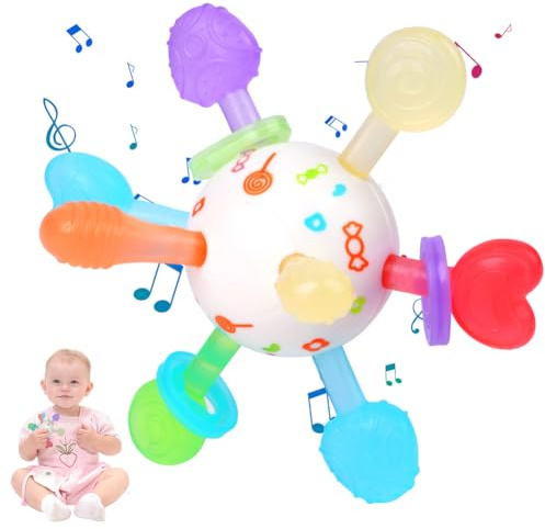 Aolso Giocattoli Sonaglio Dentizione Neonato 0 3 6 9 12 Mesi,Palline Sensoriali Neonati per Massaggia Gengive Neonati,Giochi Montessori Neonato per Bambino 0-18 Mesi-Palla