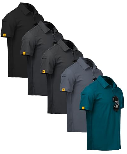 ZITY 5 Pack Polos Hombre Manga Corta Secado Rápido Transpirable Camiseta Hombre Polo Verano Camisa Deportiva Regular Fit Golf Polos para(M)