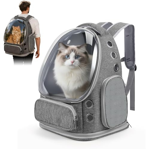 Sac à Dos pour Chat, Sac à Dos Transparent Bubble pour Chat, Sac à Dos pour Animal Domestique avec Fenêtre en Filet Respirante, avec Ceinture de Sécurité Intérieure Jusqu'à 5 kg,Voyage 42 x 34 x 27 cm