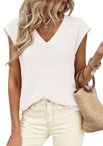 PRETTYGARDEN Women's Cap Sleeve Sweaters Vest Summer Tops (White,S)